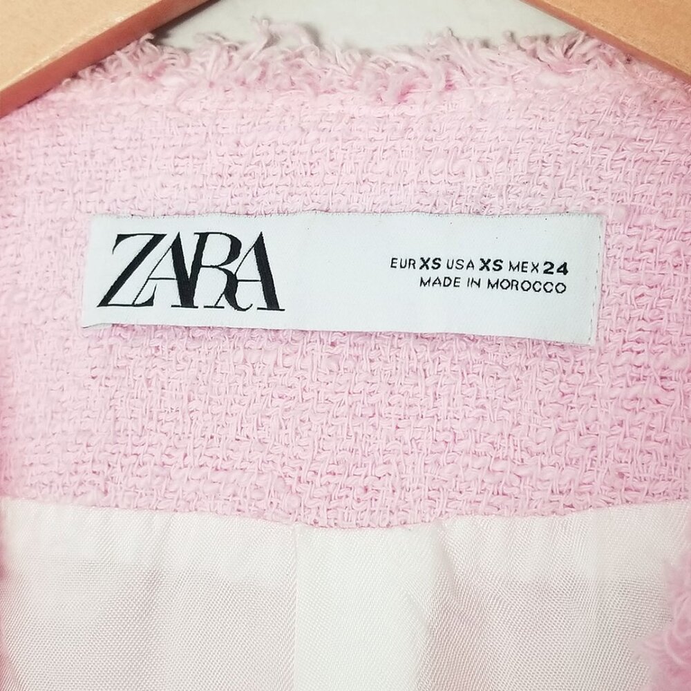 Zara Pink Tweed Blazer Jacket Metallic Buttons XS Blogger's Favorite Romantic - Picture 11 of 16